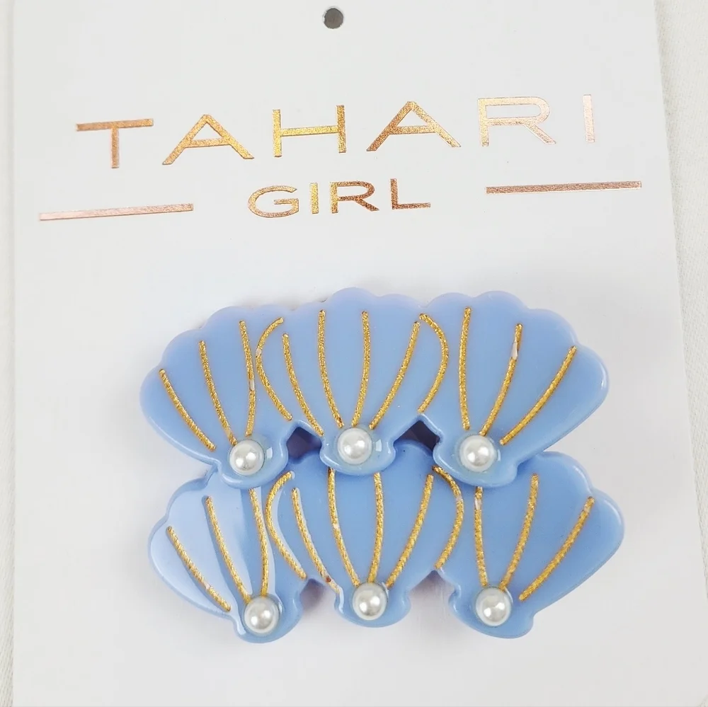 Tahari Girl Blue and Gold Shell Hair Clip Hair Accessories